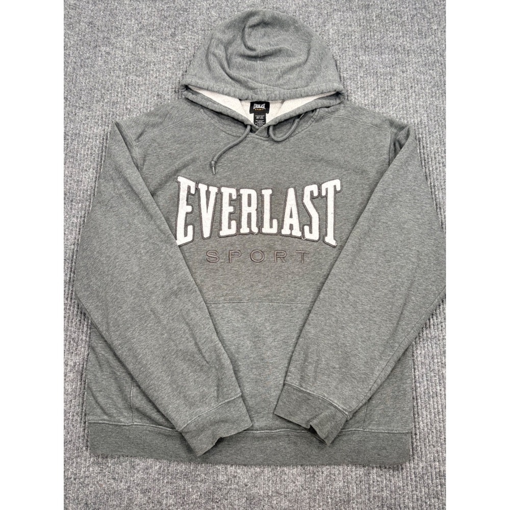 Everlast Sport Mens Pullover Hoodie Gray Graphic Logo Sweatshirt Size L